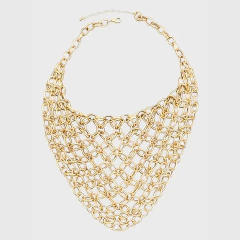 Gold Woven Bib Necklace Statement Collar - Picture 4 of 4
